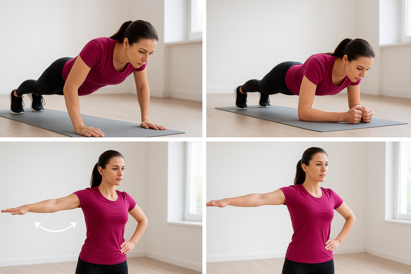 Person performing push-ups and plank for upper body strength